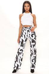 London Printed Straight Leg Jeans - White/Black Ins Street